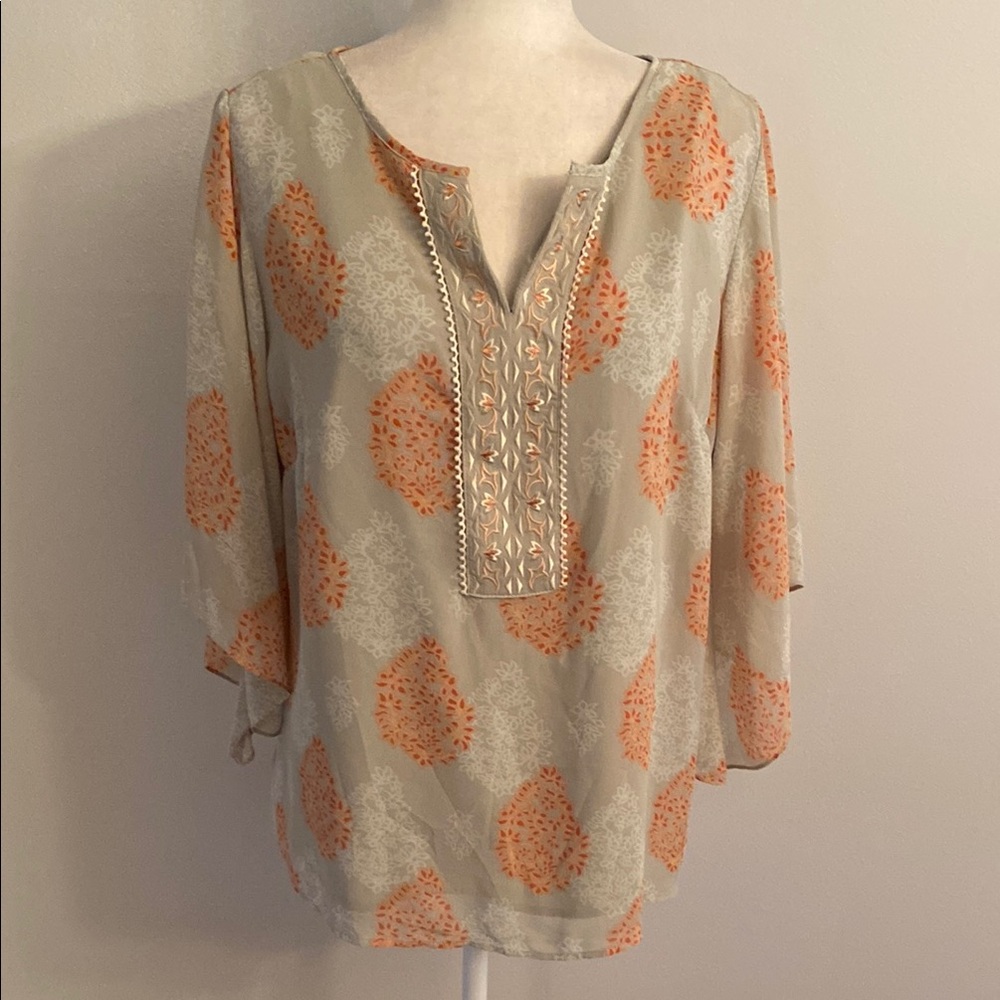 Belle by Kim Gravel Floral Blouse in Orange and Cream